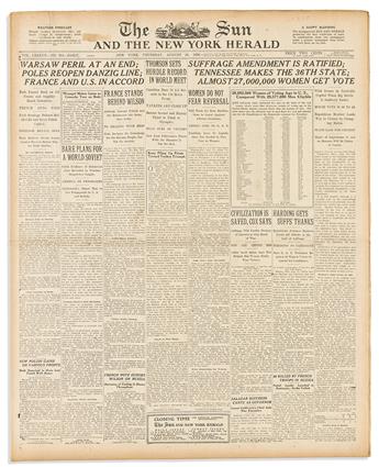 Tennessee Ratifies the Federal Suffrage Amendment. Suffrage Amendment is Ratified; Tennessee Makes the 36th State; Almost 27,000,000 Wo